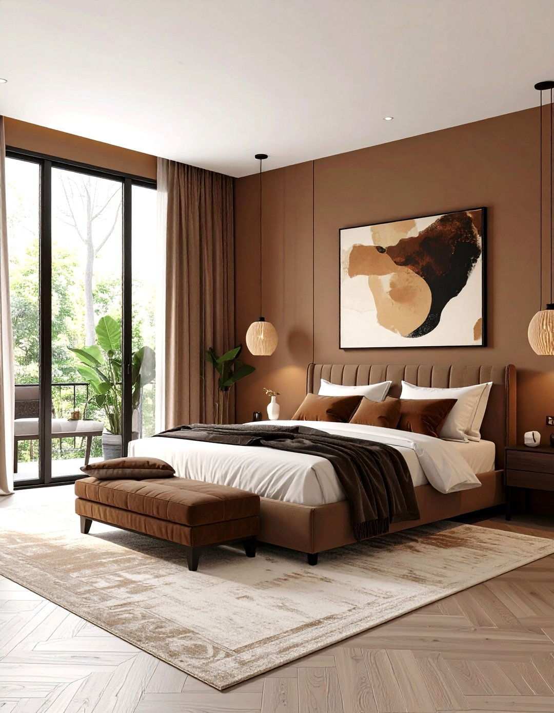 Cocooning Effect Floor to Ceiling Brown with Black Accents - 20 Black and Brown Bedroom Ideas
