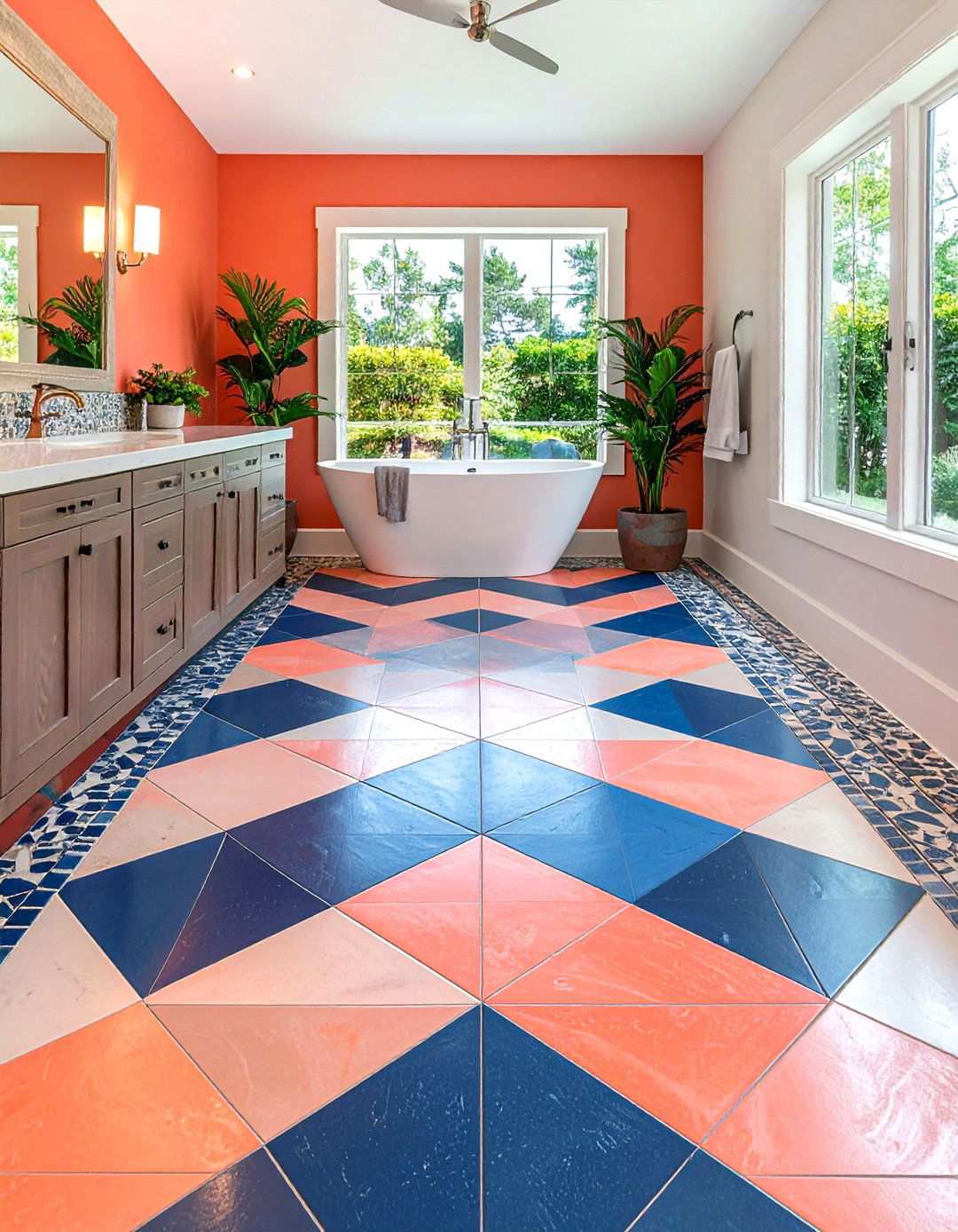 Color Block Geometric Mosaic Floor Tile Boldness - 20 Bathroom Mosaic Floor Tile Ideas