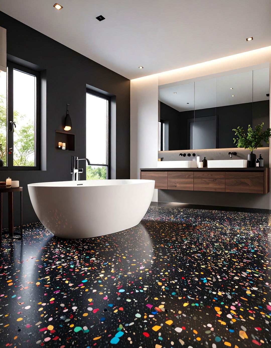 Color Flecked Terrazzo for Playful Sparkle - 20 Black Floor Bathroom Ideas