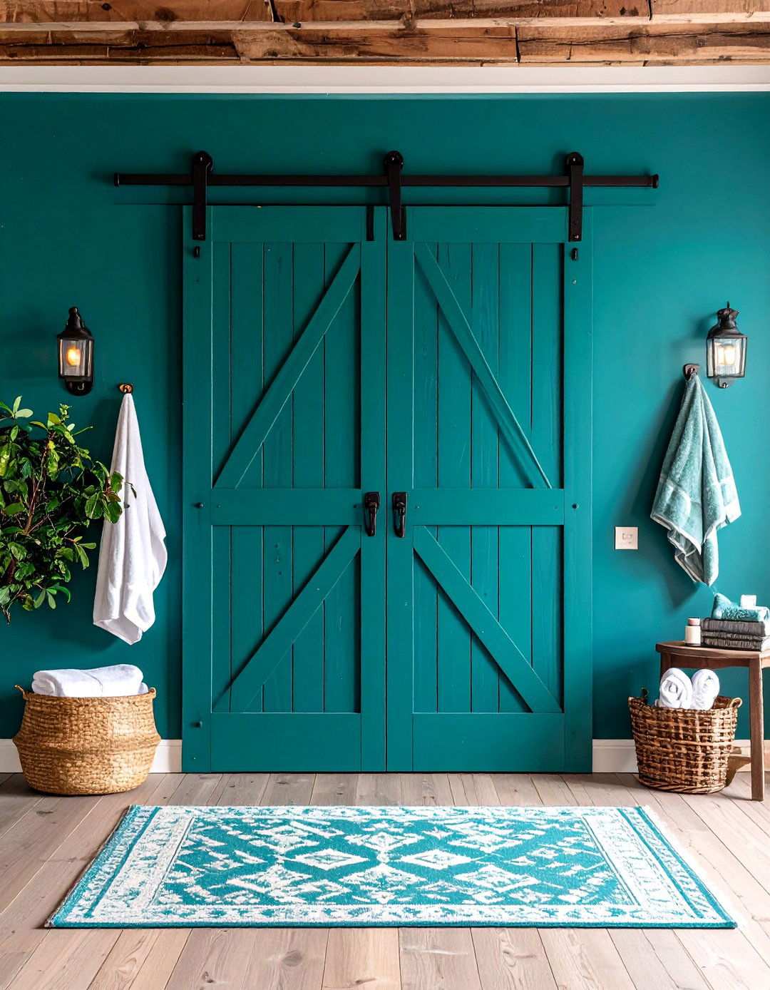 Color Pop Barn Door as a Bold Bathroom Accent - 20 Bathroom Barn Door Ideas