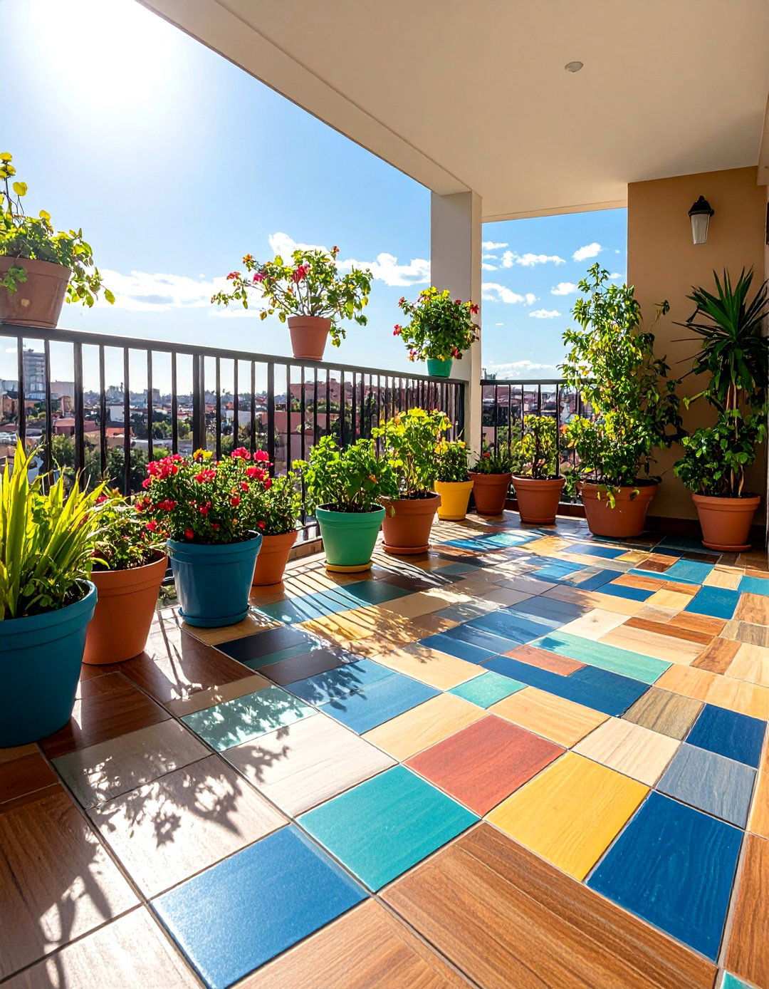 Colorful Tile Transformation for Balcony Floors - 20 Balcony Ideas