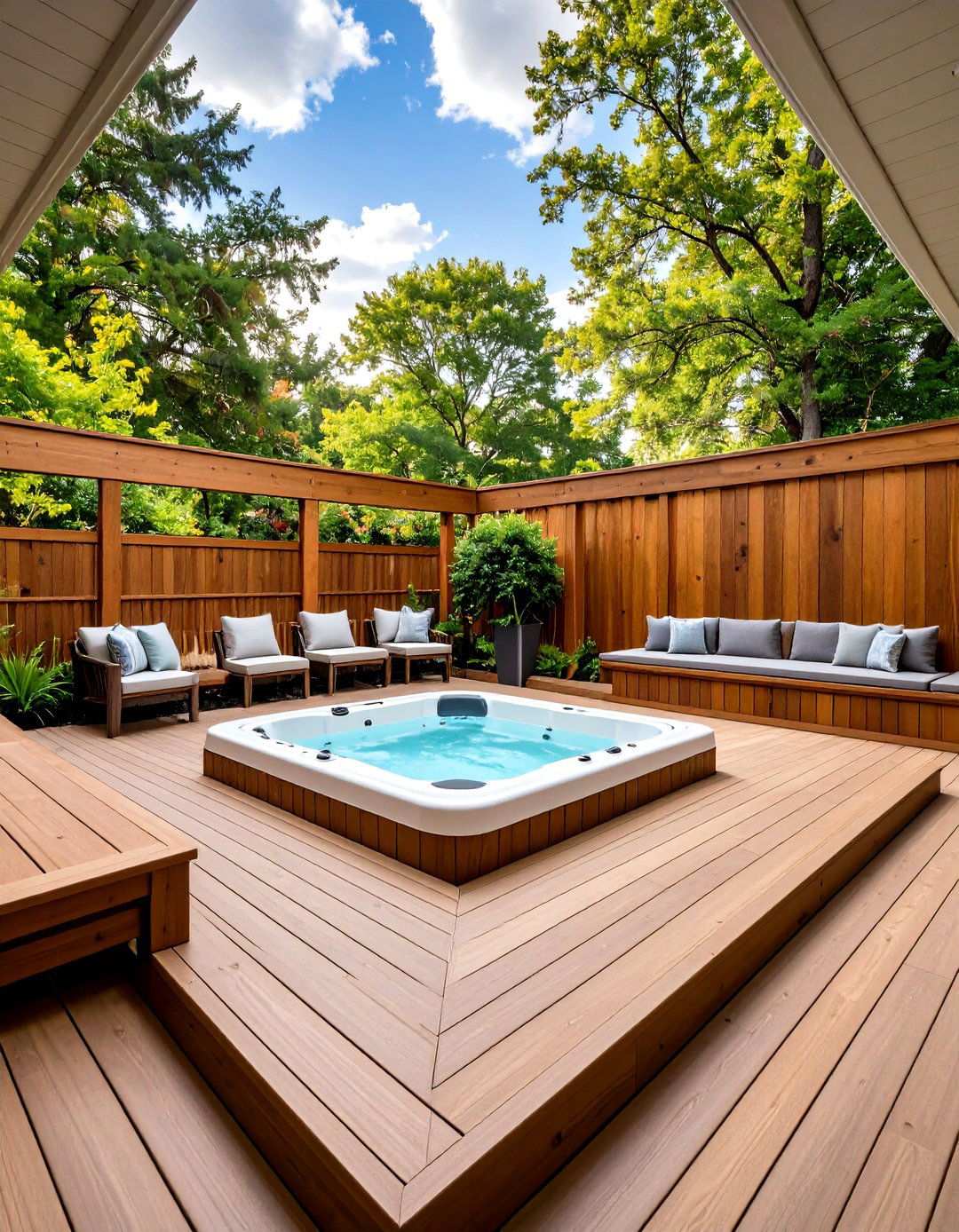 Combined Deck and Privacy Hot Tub Solutions - 20 Backyard Hot Tub Privacy Ideas