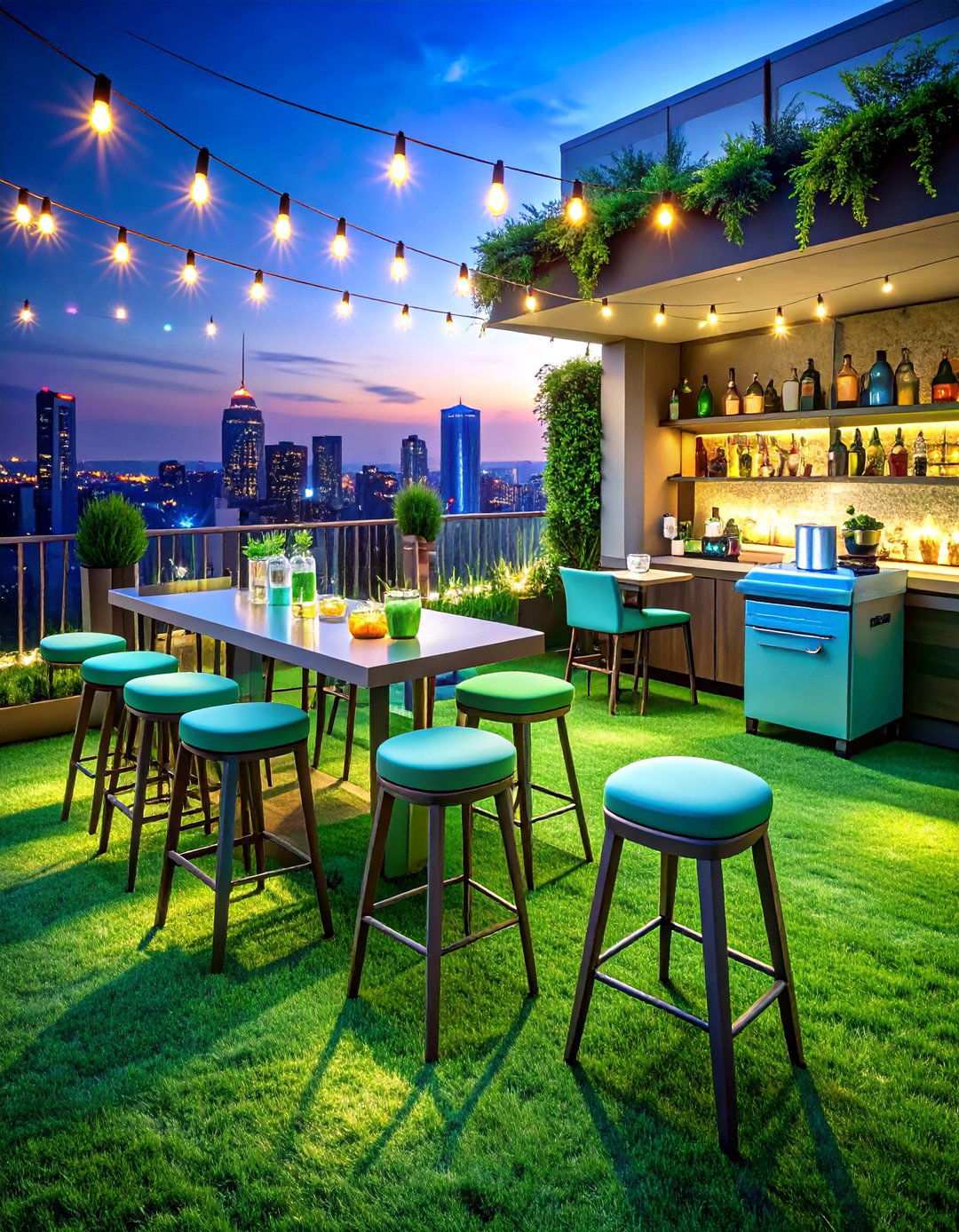 Compact Bar Setup Artificial Grass Design - 20 Artificial Grass Balcony Design
