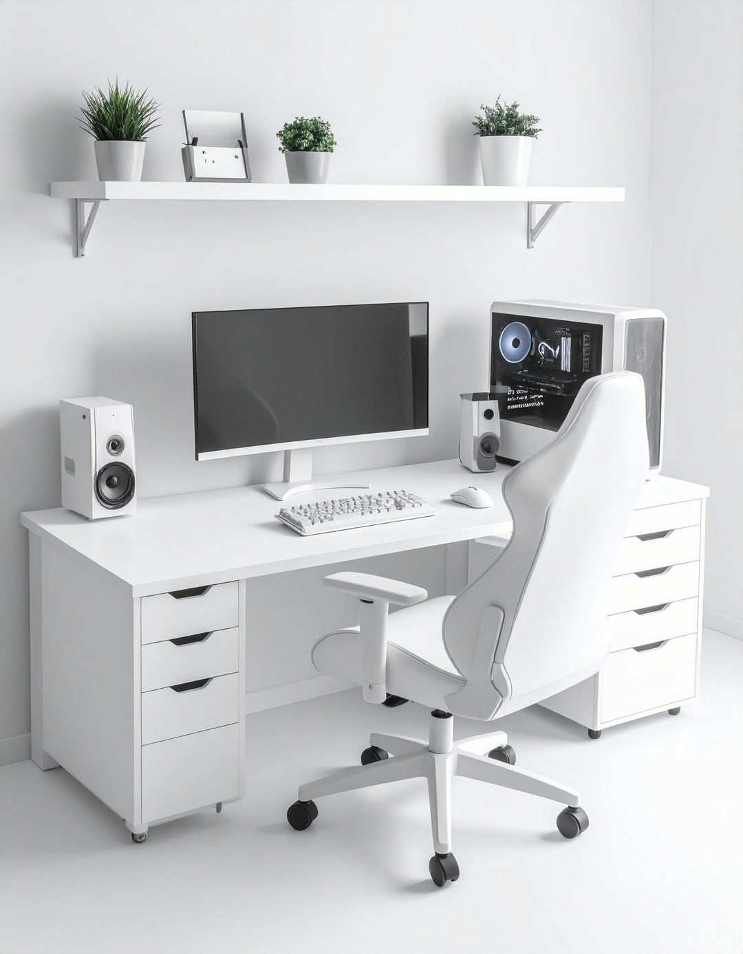 Compact White Gaming Setup for Small Spaces - 20 All White Gaming Setup Ideas