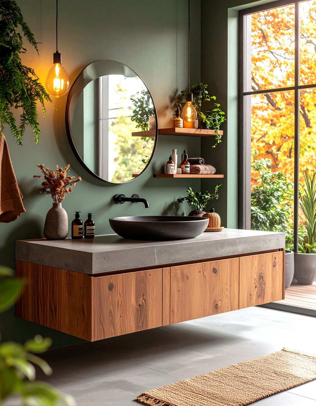 Concrete Bathroom Countertop with Integrated Sink - 20 Bathroom Countertop Ideas