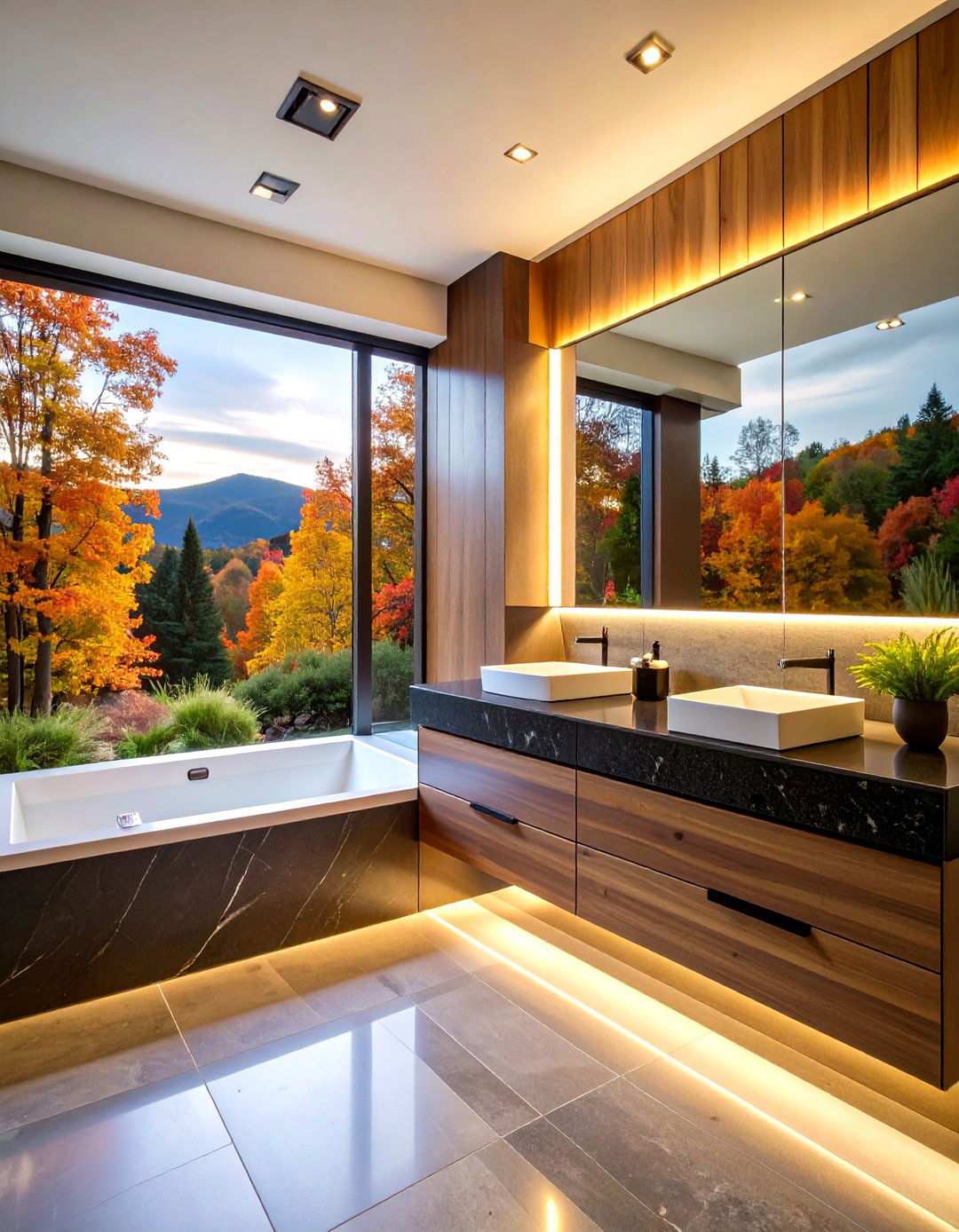 Contemporary Bathroom with Black Countertops and Floating Vanities - 20 bathroom with black countertops ideas