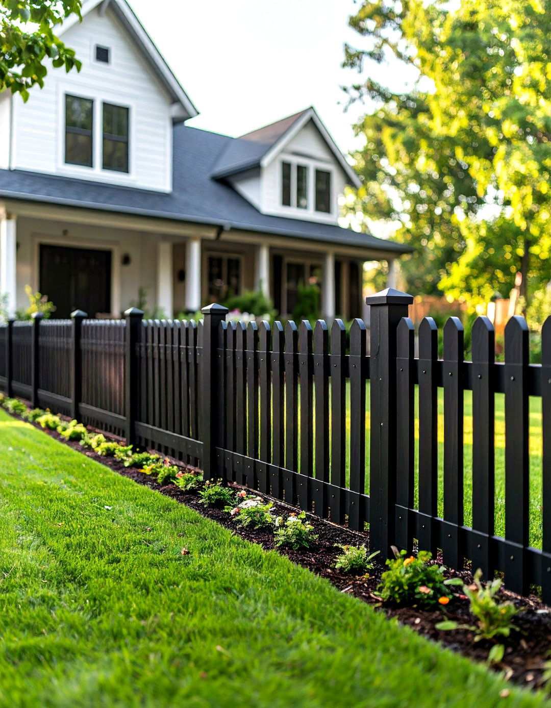 Contemporary Black Picket Fence for Curb Appeal - 20 Black Fence Ideas