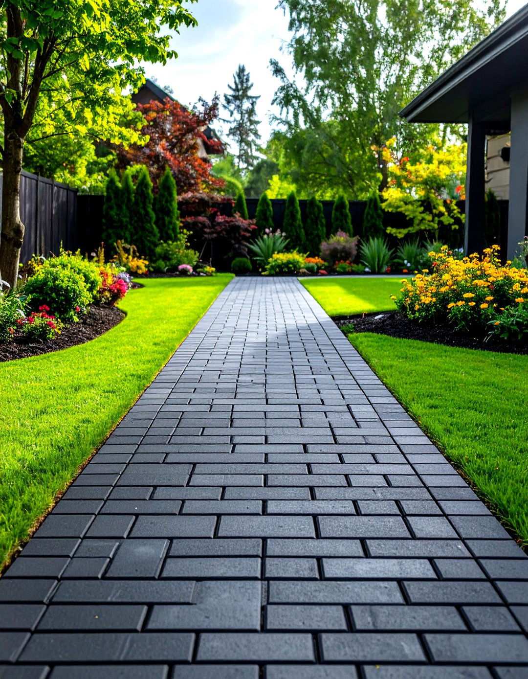 Contemporary Stacked Bond Black Brick Walkway - 20 Black Brick Walkway Ideas