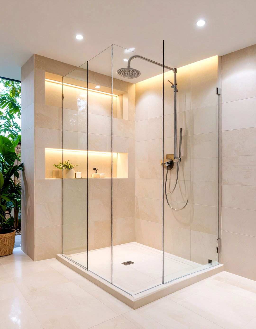 Contrasting Niche Shelves Bathroom - 20 Beige and White Bathroom Ideas