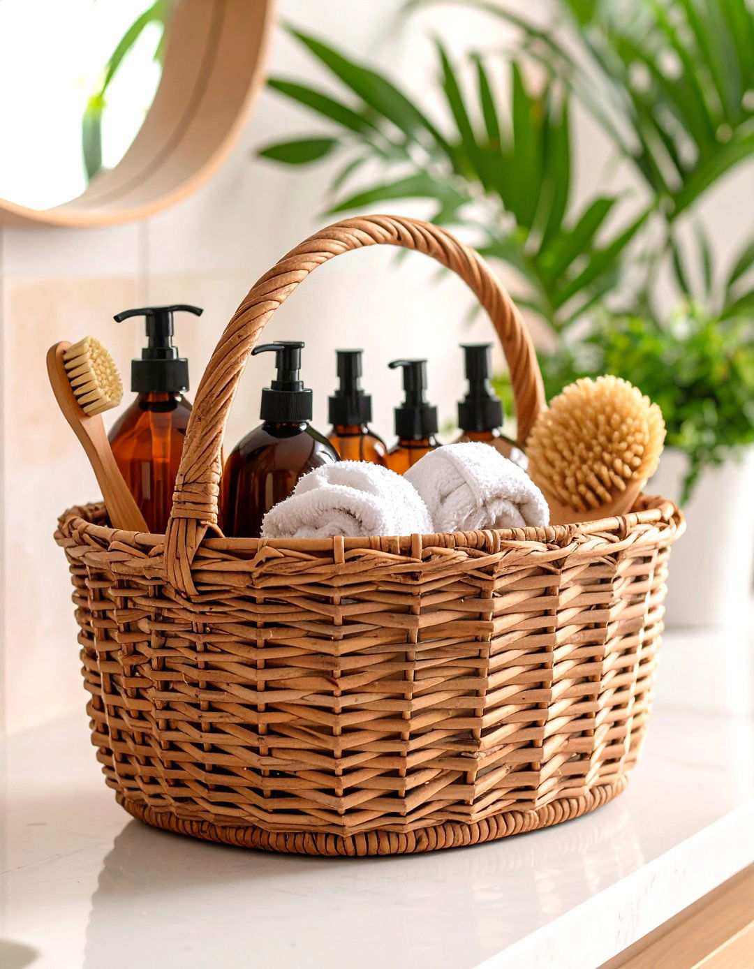Coordinated Baskets Tame Bathroom Storage While Adding Texture - 20 Bathroom Staging Ideas