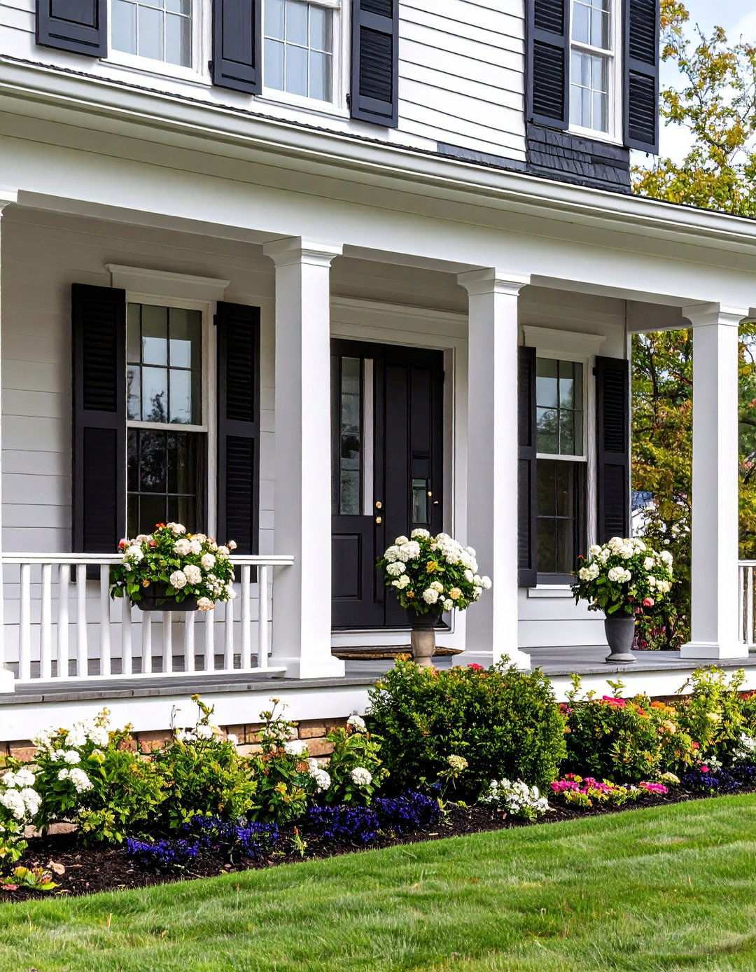 Coordinating Black Shutters Trim and Columns - 20 Black Porch Ideas