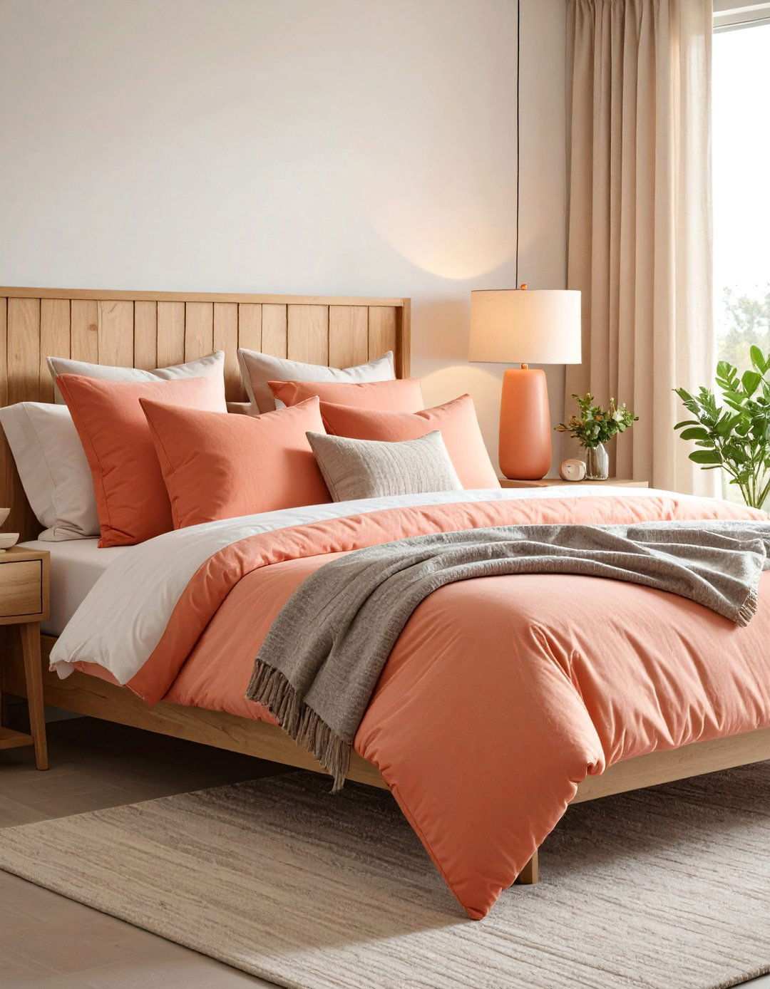 Coral Pops Provide Joyous Contrast in a Beach Bedroom - 20 Beach Themed Bedroom Ideas