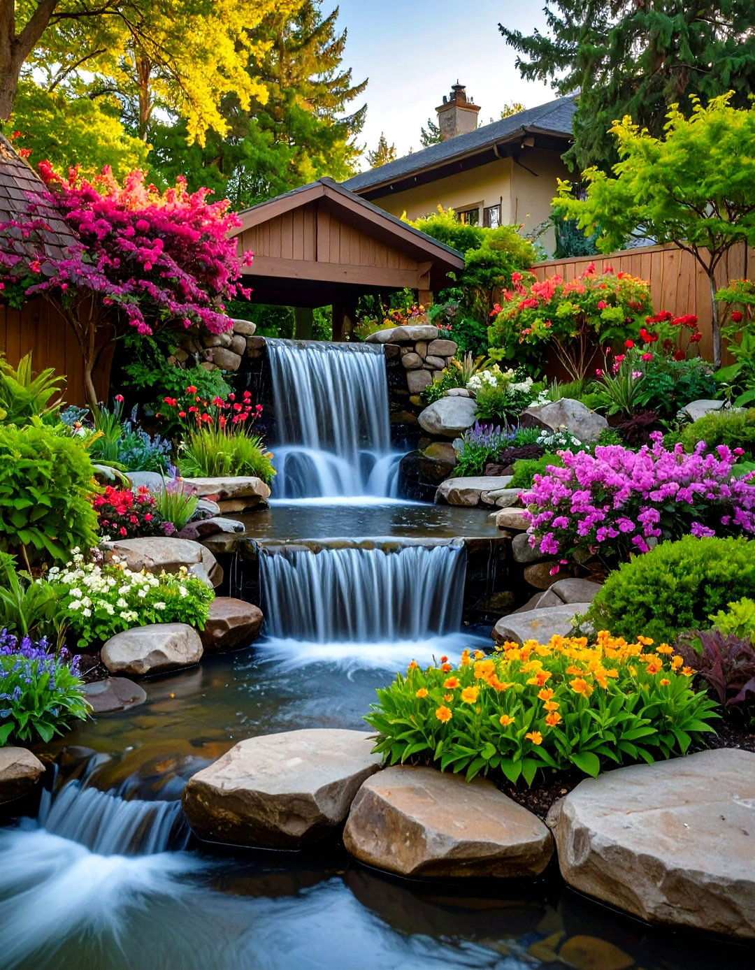 Corner Garden Waterfall - 20 Backyard Waterfall Ideas