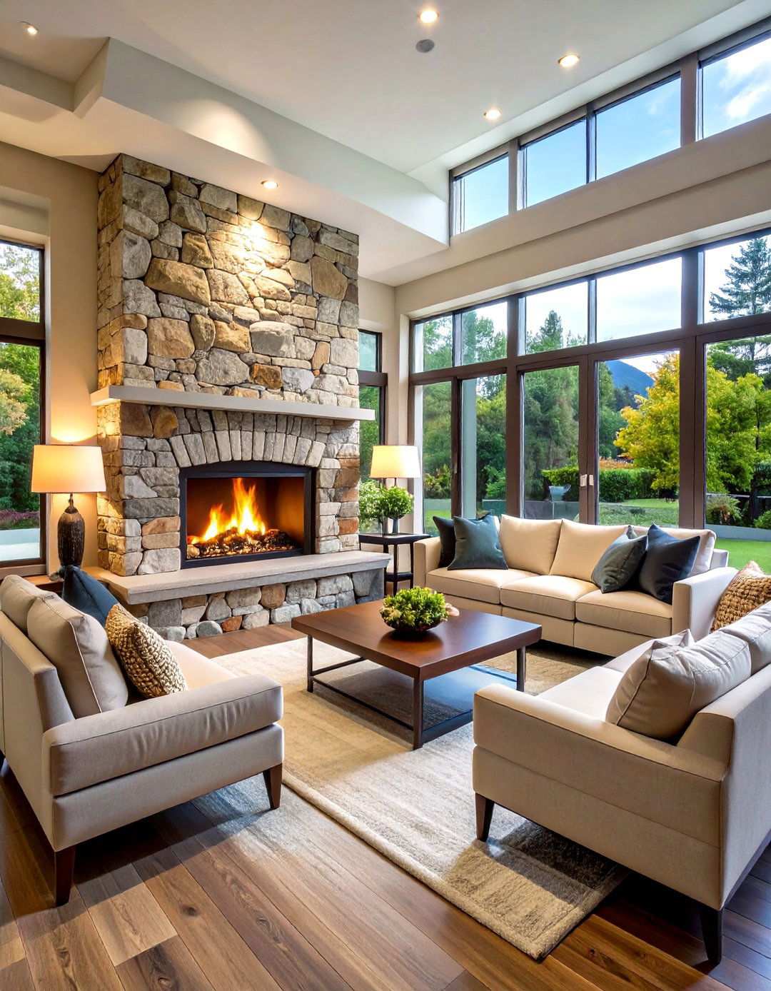 Corner River Rock Fireplace for Space Optimization - 20 River Rock Fireplace Ideas