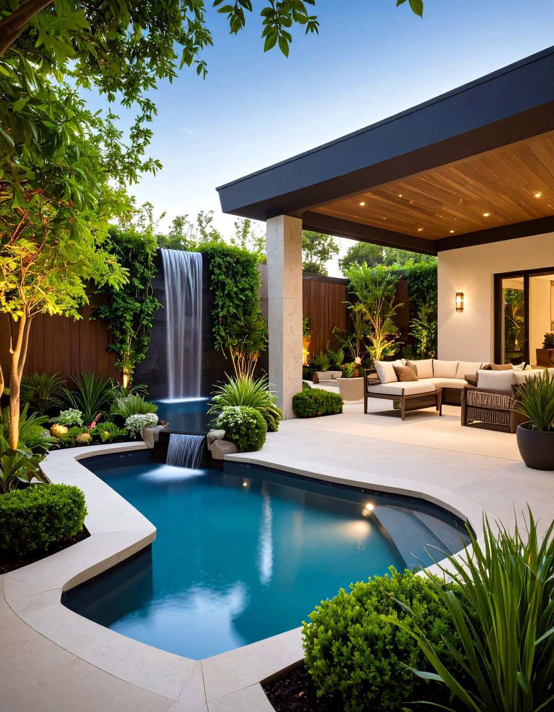 Courtyard Waterfall Centerpiece - 20 Backyard Waterfall Ideas
