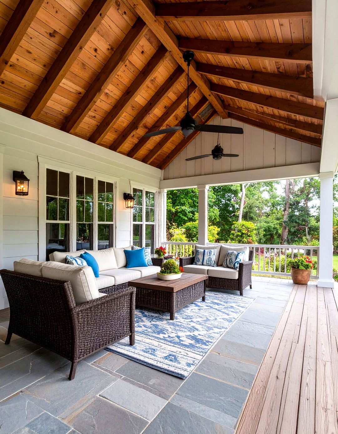 Covered Barndominium Front Porch with Extended Roofline - 20 Barndominium Front Porch Ideas