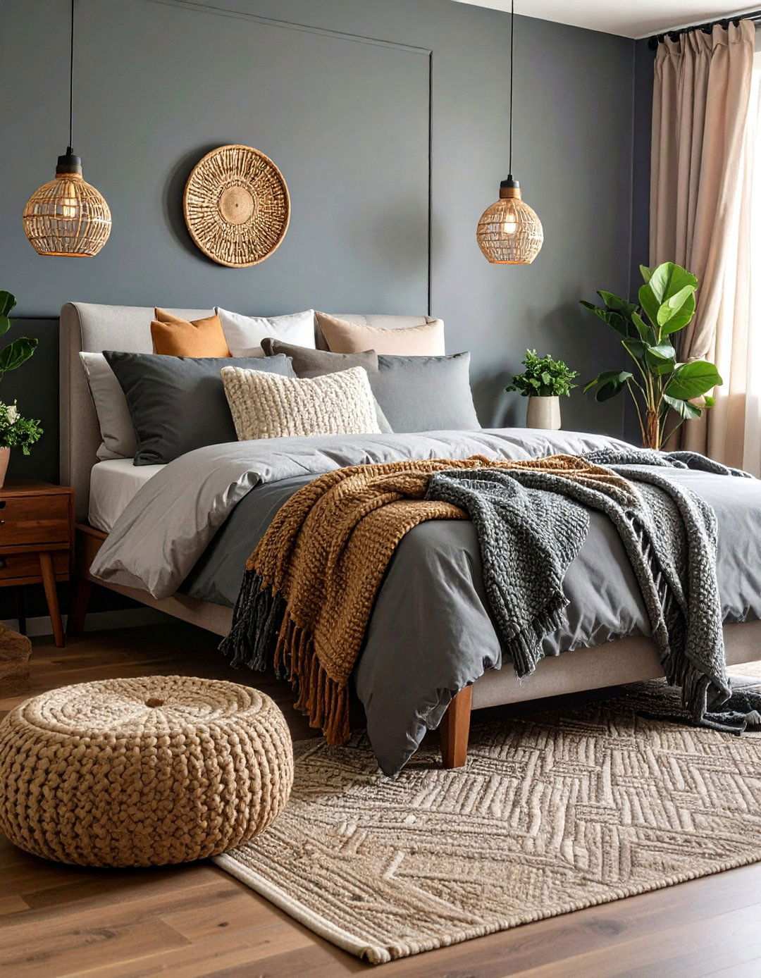 Cozy Charcoal Enclosure with Soft Pewter Throws - 20 Black and Silver Bedroom Ideas