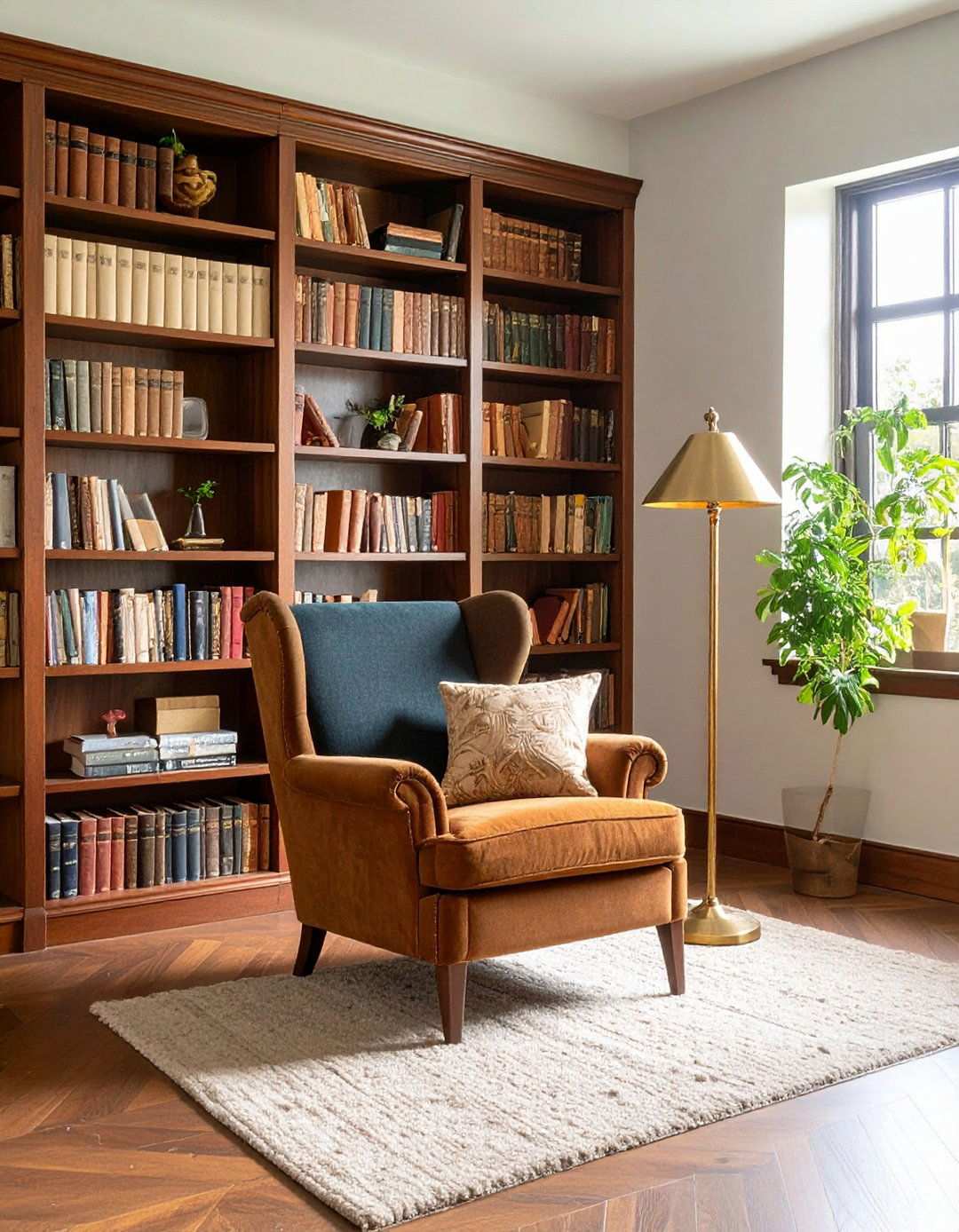 Cozy Dark Book Nook Completes a Black Man Cave - 20 Black Man Cave Ideas