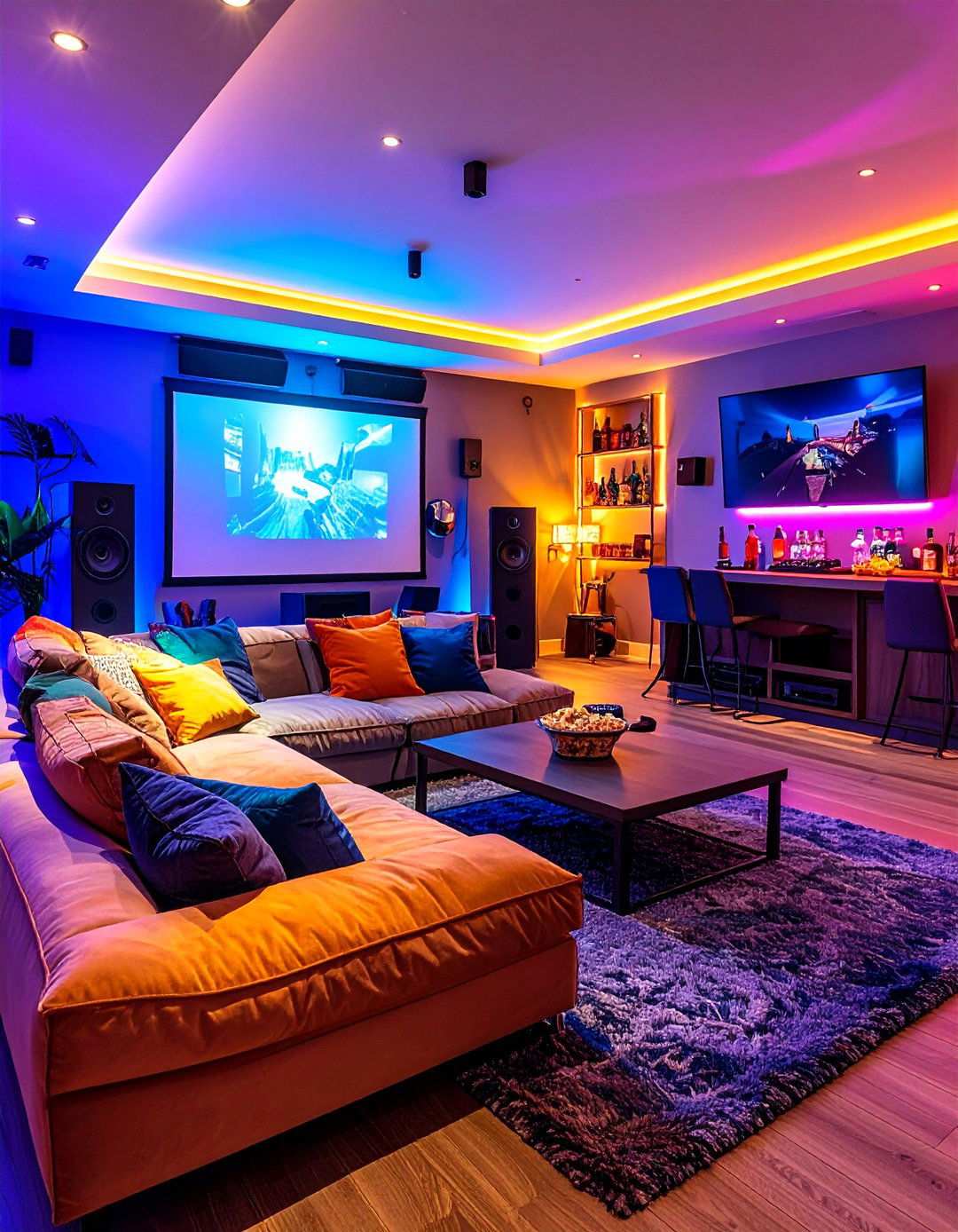 Cozy Family Movie and Game Night Zone - 20 Basement Game Room Ideas
