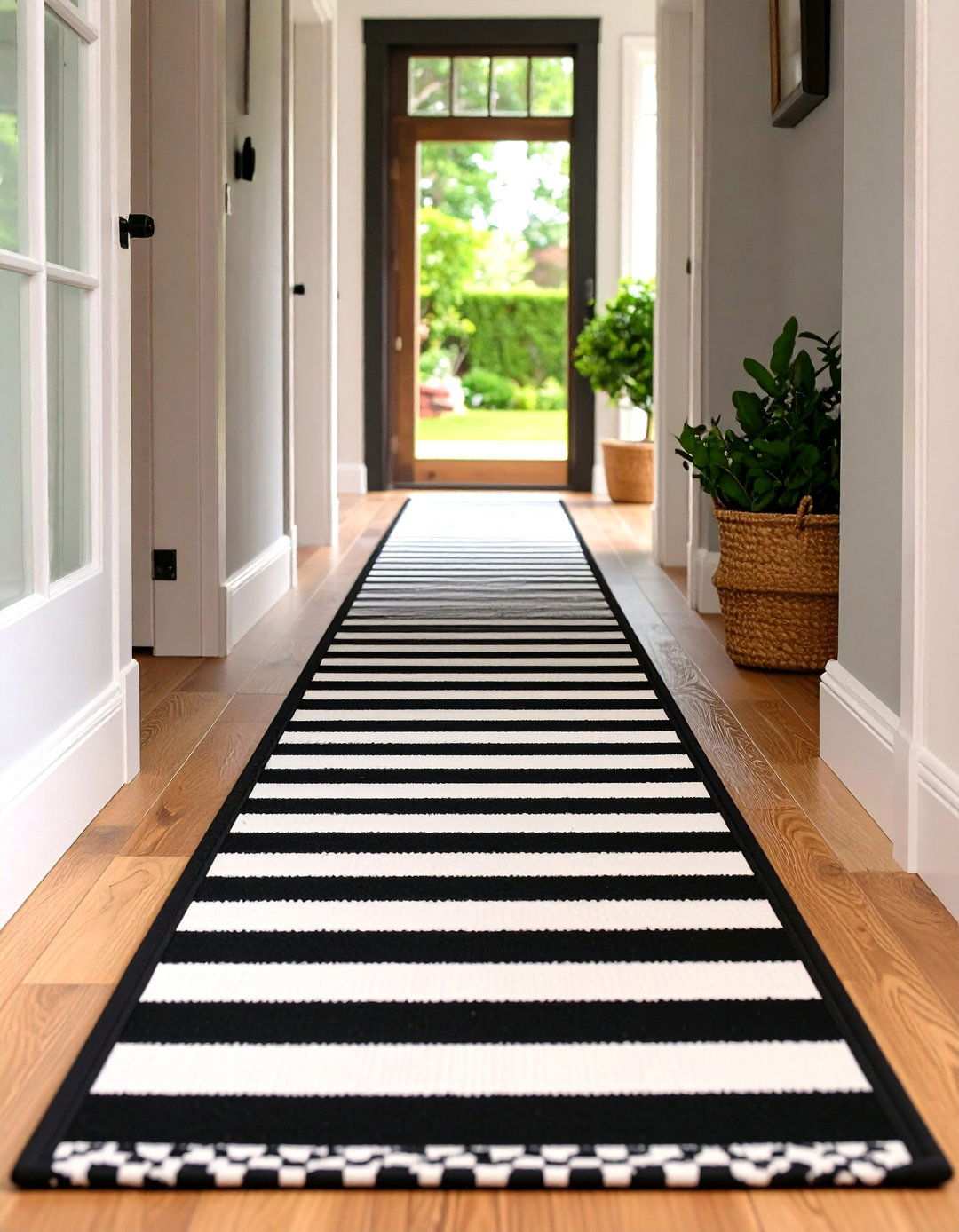 Cozy Runner Softens Hard Edges - 20 Black and White Entryway Design Ideas