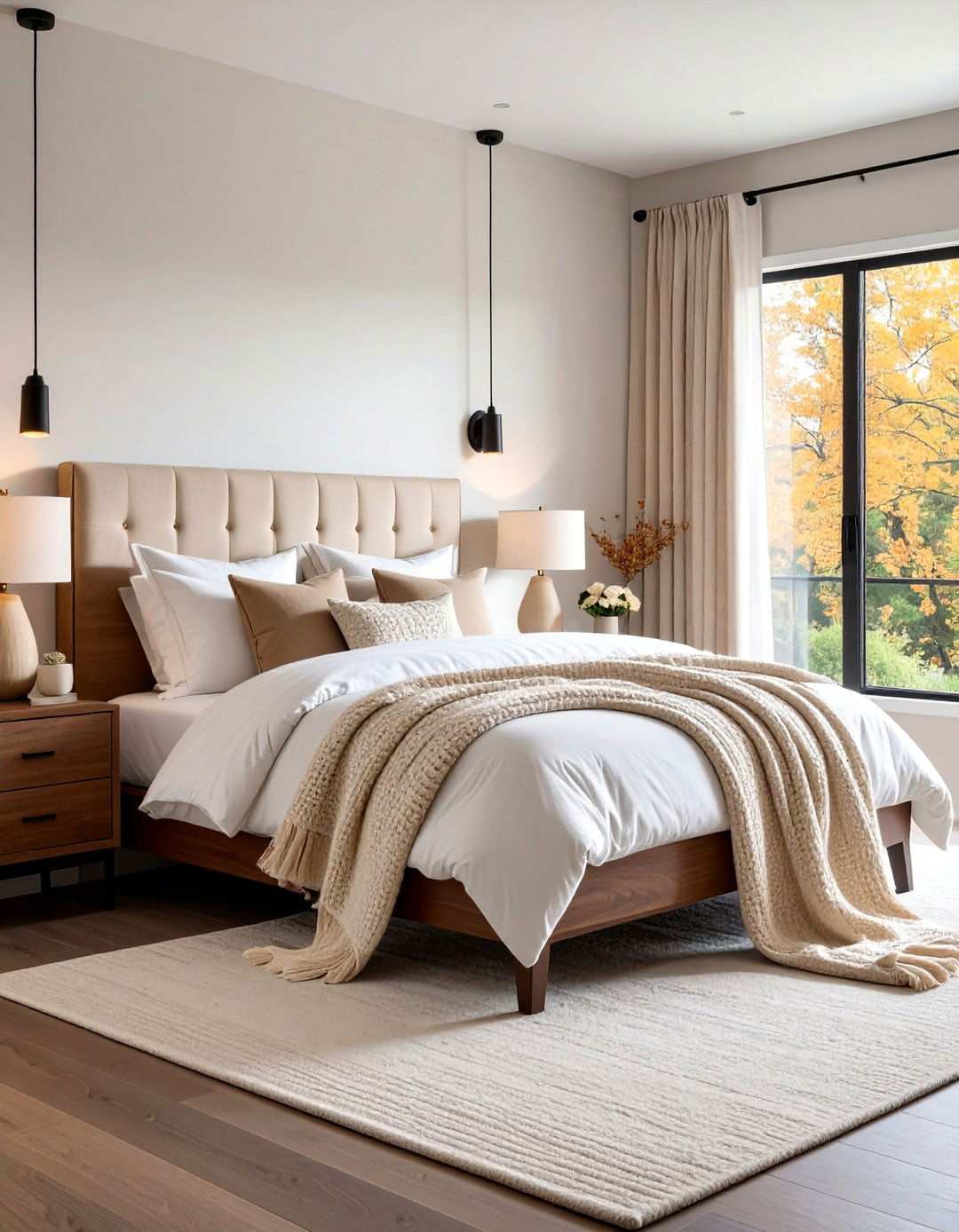 Cream and White Balancing Acts in a Black and Brown Bedroom - 20 Black and Brown Bedroom Ideas