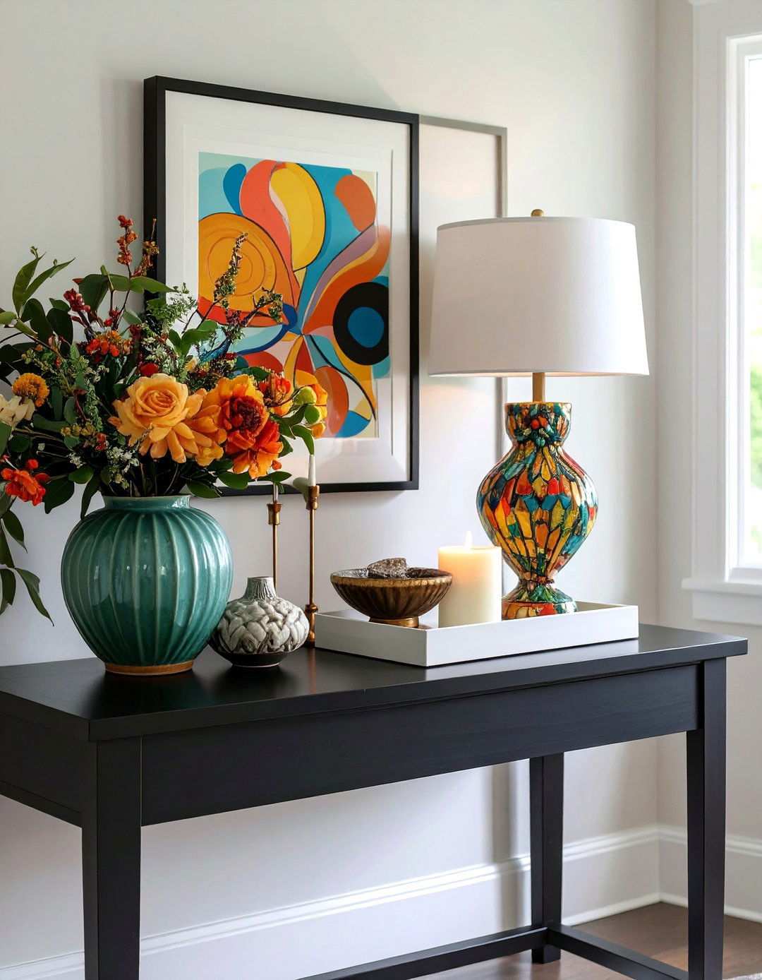 Curated Console Vignette - 20 Black and White Entryway Design Ideas