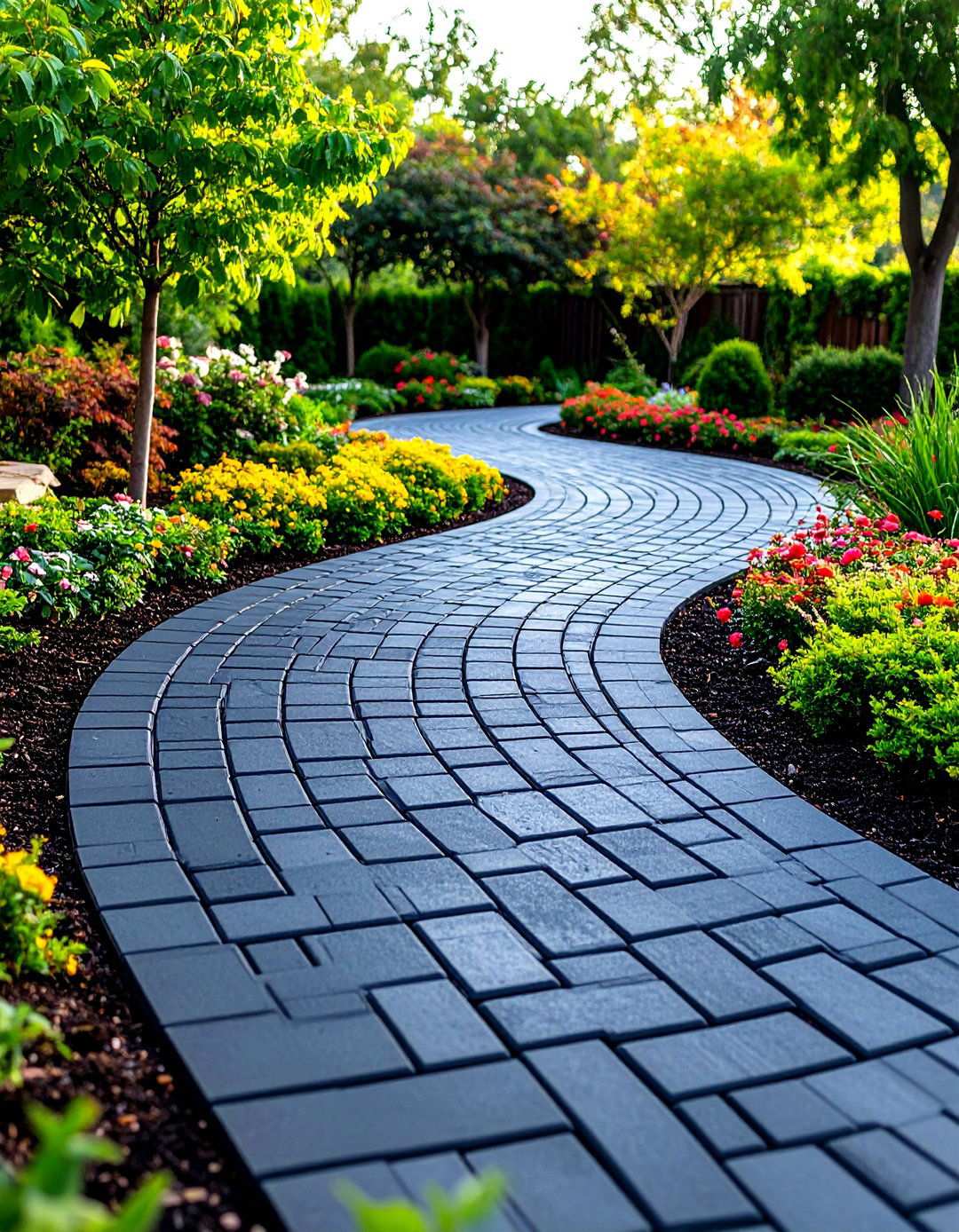 Curved Black Brick Walkway with Natural Flow - 20 Black Brick Walkway Ideas