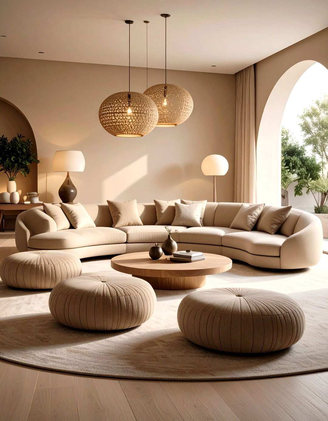 Curved Furniture Softens a Beige Living Room - 20 Beige Living Room Ideas