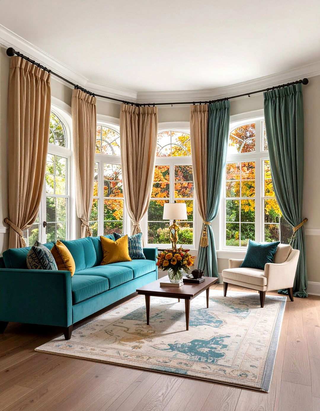 Curved Rods for Elegant Bay Window Drapes - 20 Bay Window Ideas