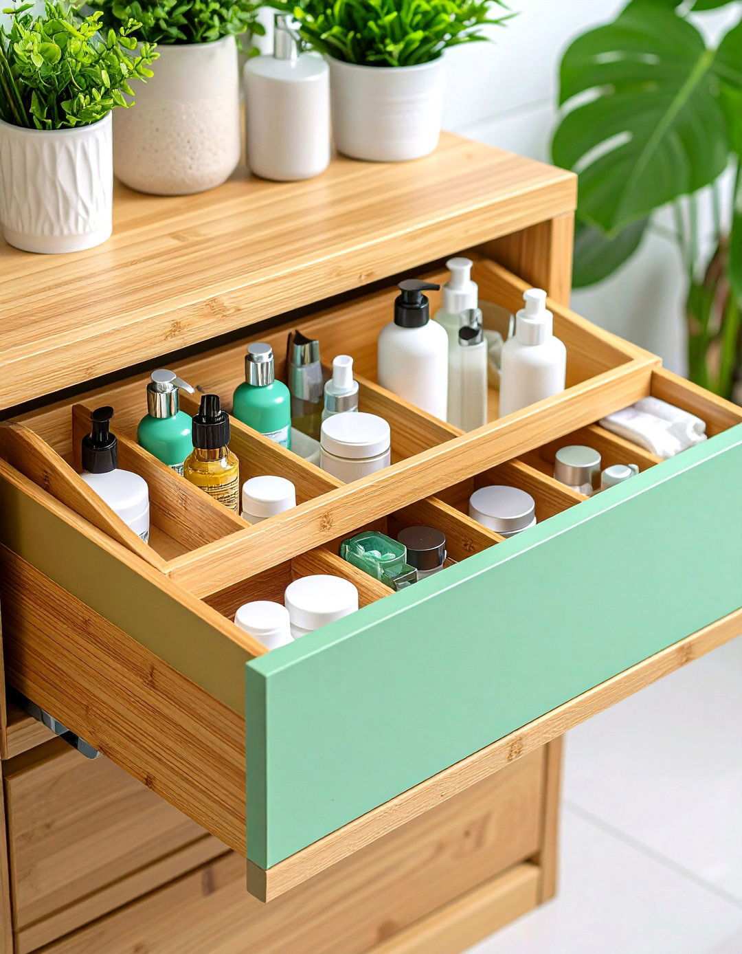 Custom Drawer Dividers Organize Hidden Bathroom Storage - 20 Bathroom Storage Ideas