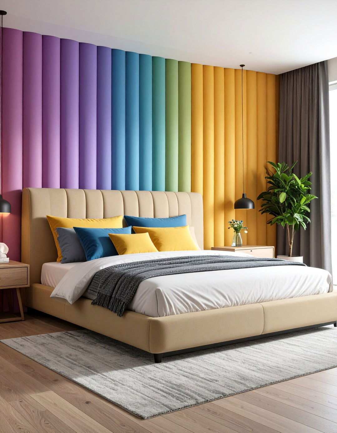 D Fluted Acoustic Panel Accent Wall - 20 Bedroom Accent Wall Ideas