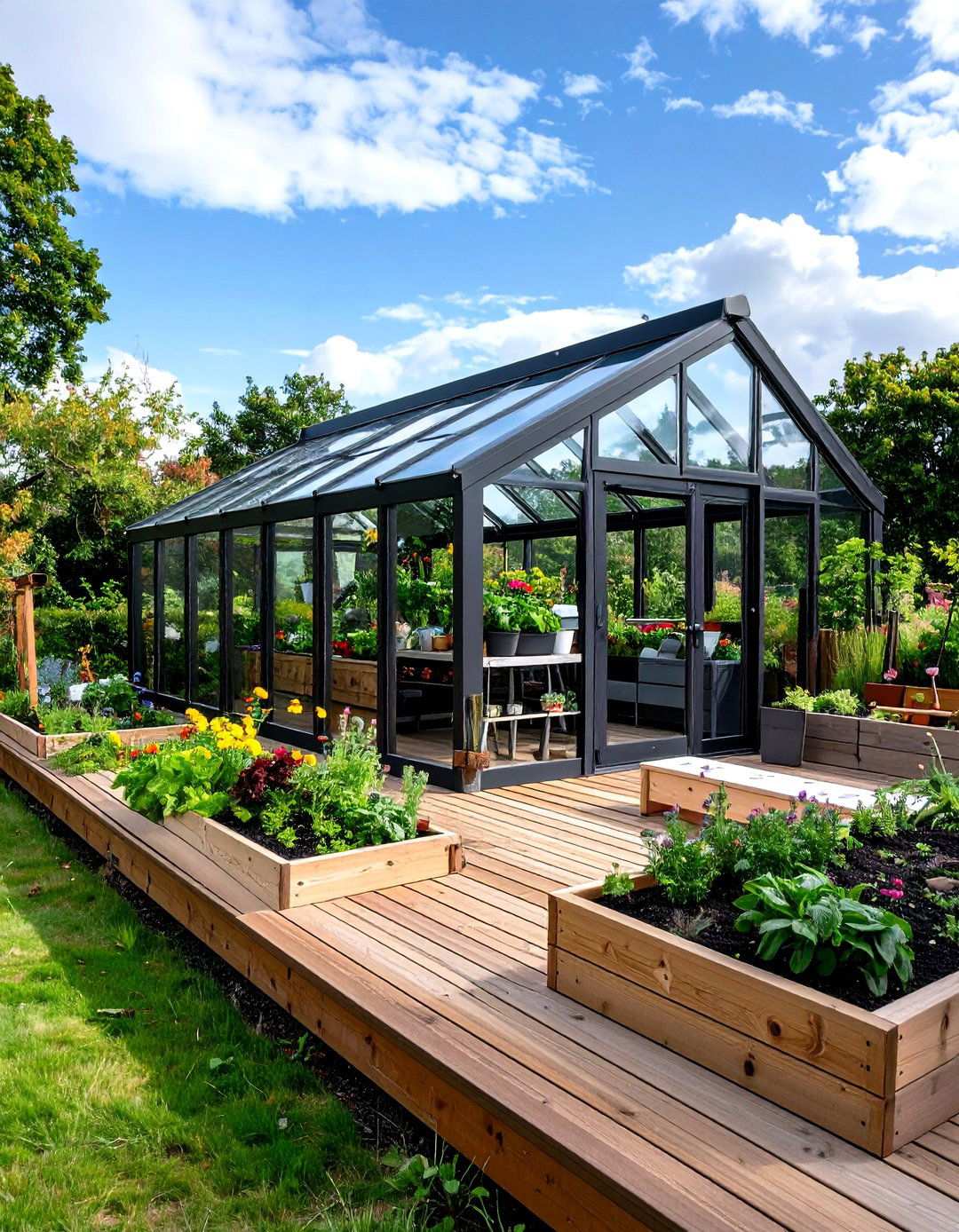 Deck with Greenhouse Integration - 20 Backyard Deck Ideas