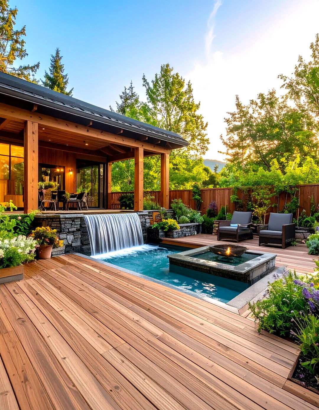 Deck with Integrated Water Features - 20 Backyard Deck Ideas