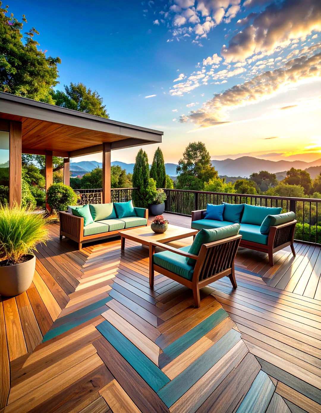 Deck with Pattern Flooring and Artistic Details - 20 2nd Floor Deck Ideas