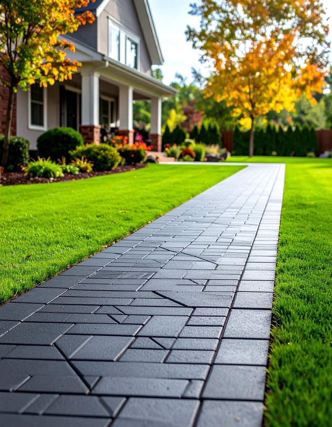 Diagonal Running Bond Black Brick Walkway - 20 Black Brick Walkway Ideas