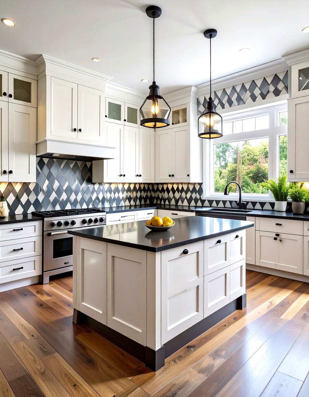 Diamond Pattern Black and White Kitchen Backsplash - 20 Black and White Kitchen Backsplash Ideas