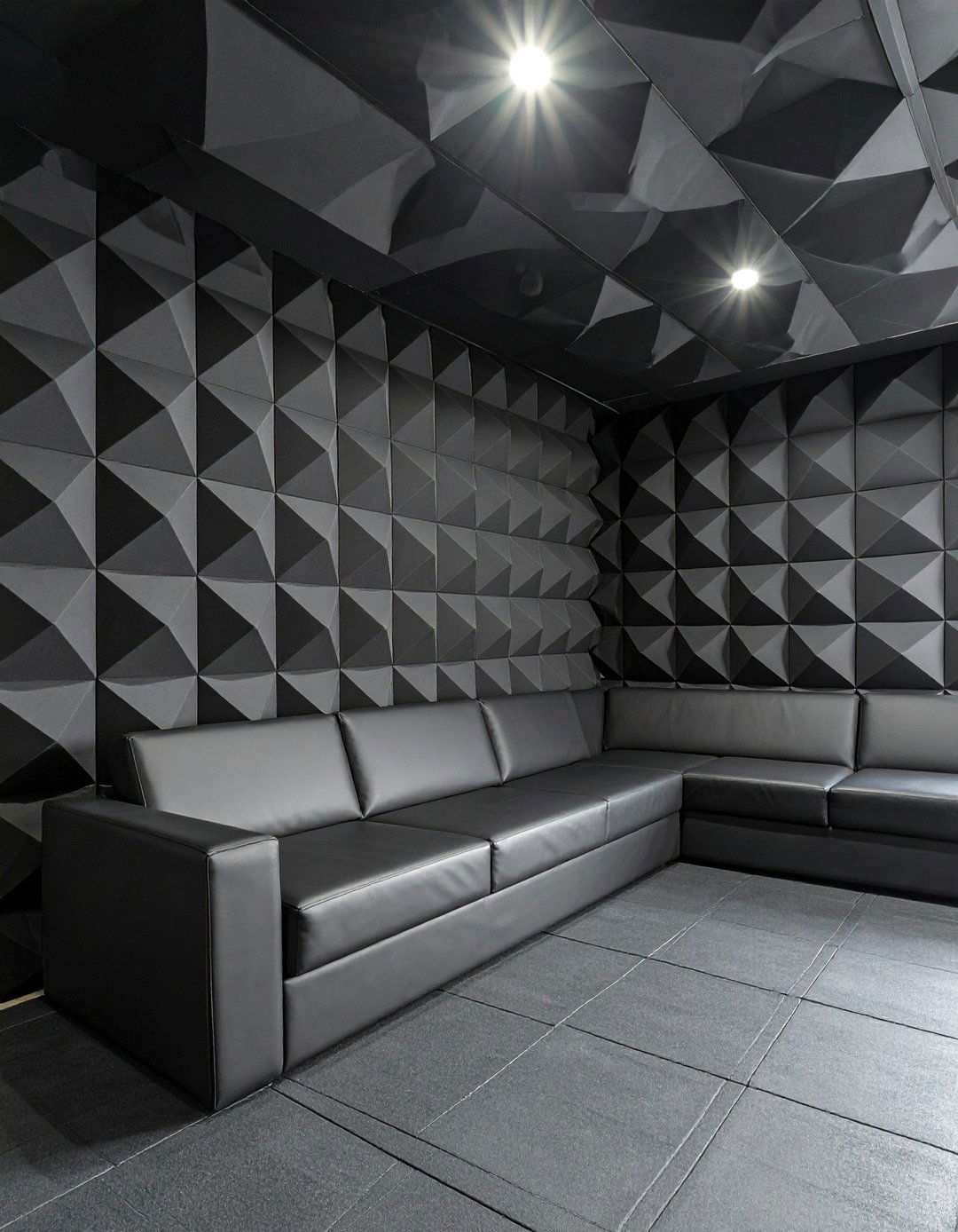 Discreet Acoustic Panels Optimize Sound in a Black Gaming Room - 20 Black Gaming Room Ideas