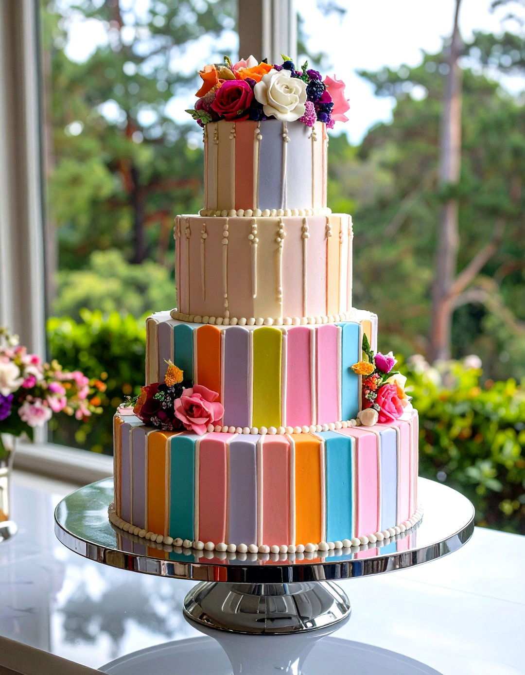 Display a Geometric Tiered Cake on a Chrome Stand - 20 Art Deco Wedding Ideas