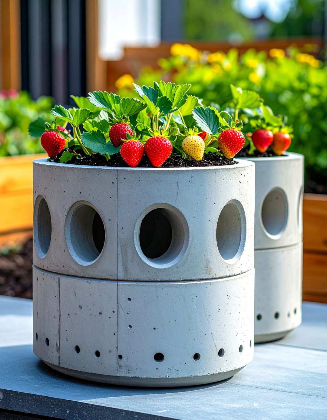 DIY Concrete Strawberry Planter - 20 Strawberry Planter Ideas