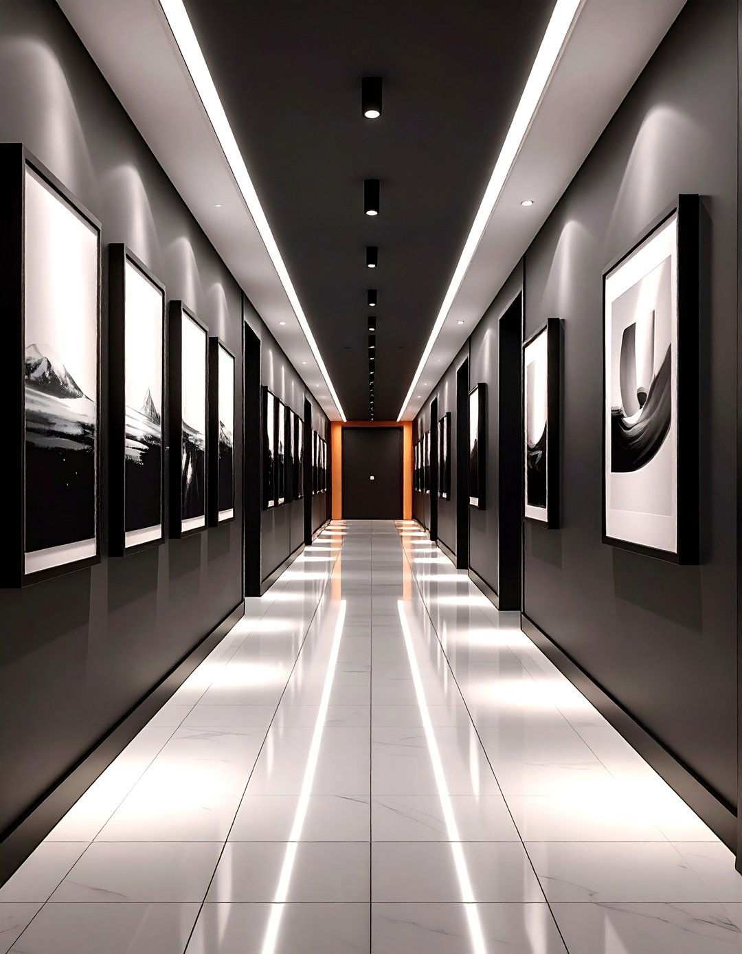 Domino Style Art Hung in a Linear Sequence - 20 Black and White Hallway Ideas
