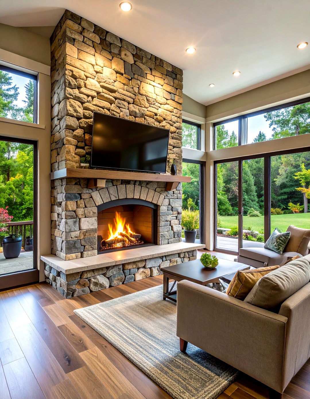 Double Sided Indoor Outdoor Fireplace - 20 Stone Fireplace Ideas