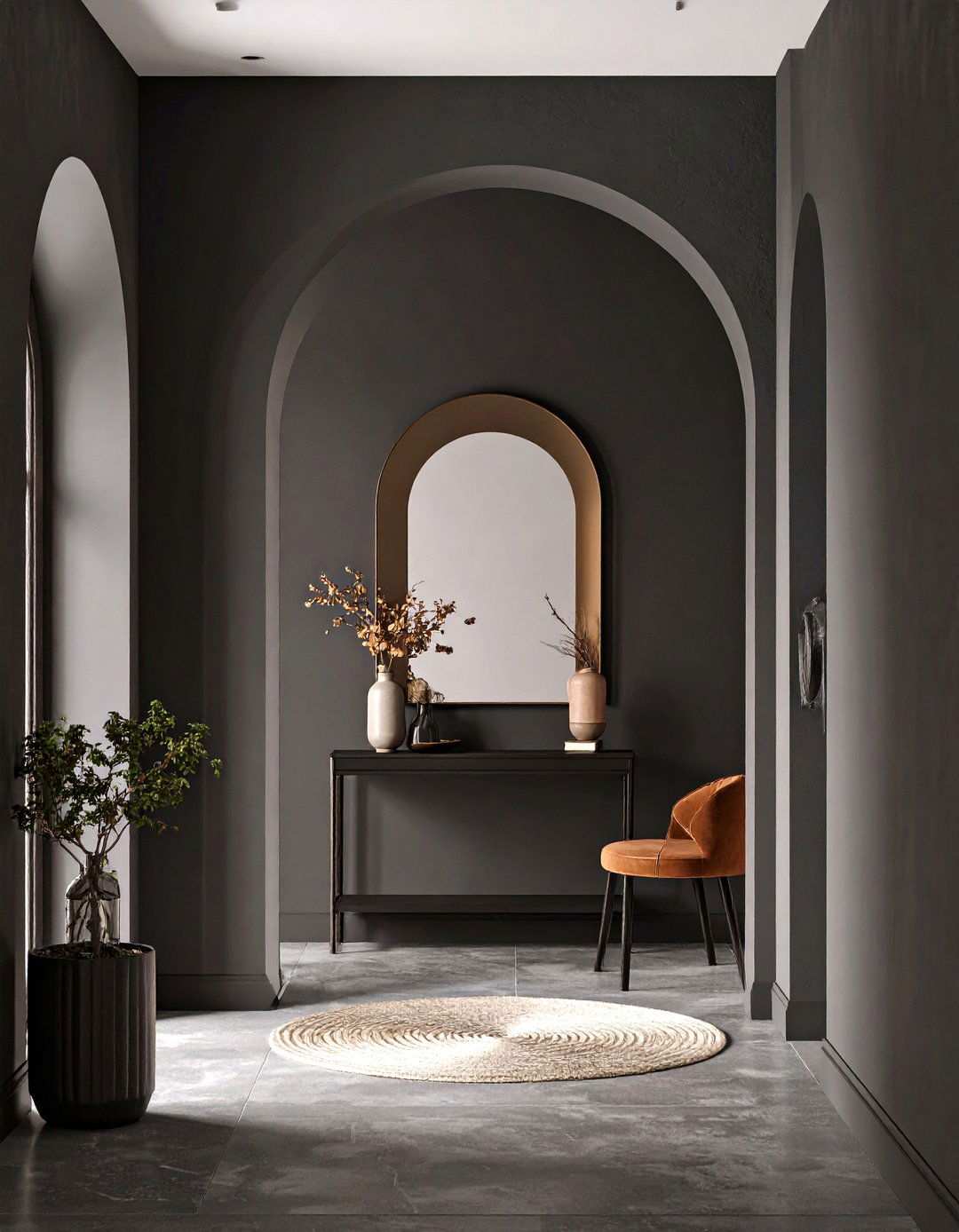 Dramatic Archway in Textured Black Plaster - 20 Black Hallway Ideas