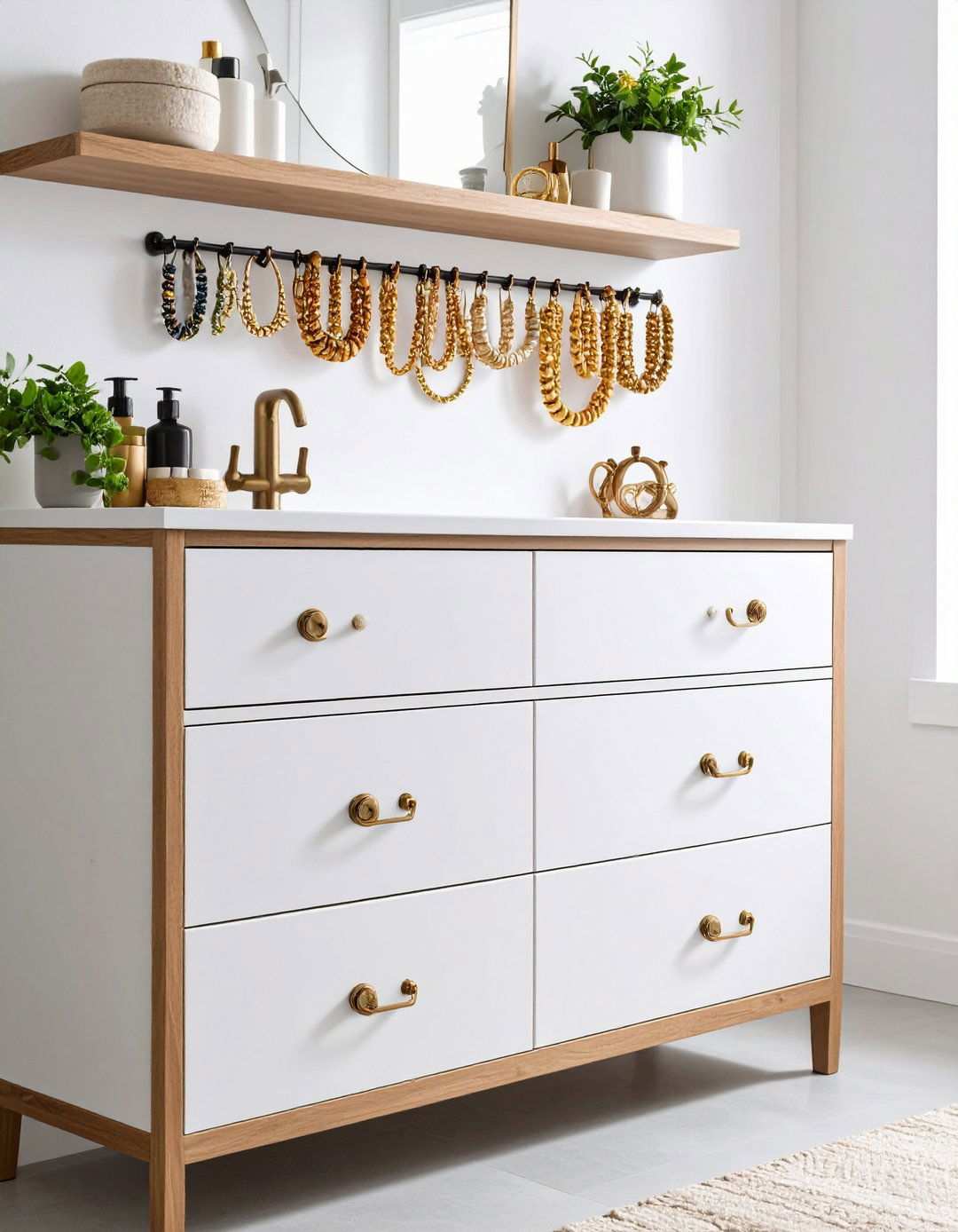 Drawer Pull Hooks Keep Jewelry Off the Bathroom Counter - 20 Bathroom Counter Organization Ideas