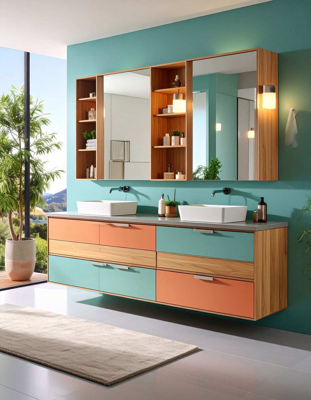 Dual Sink Bathroom Cabinet with Center Tower - 20 Bathroom Cabinet Ideas