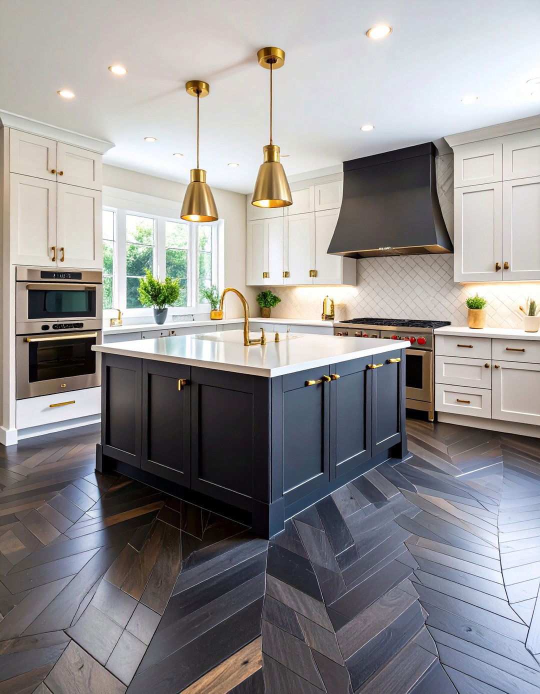 Dynamic Herringbone Black Kitchen Floor Layout - 20 Black Kitchen Floor Ideas