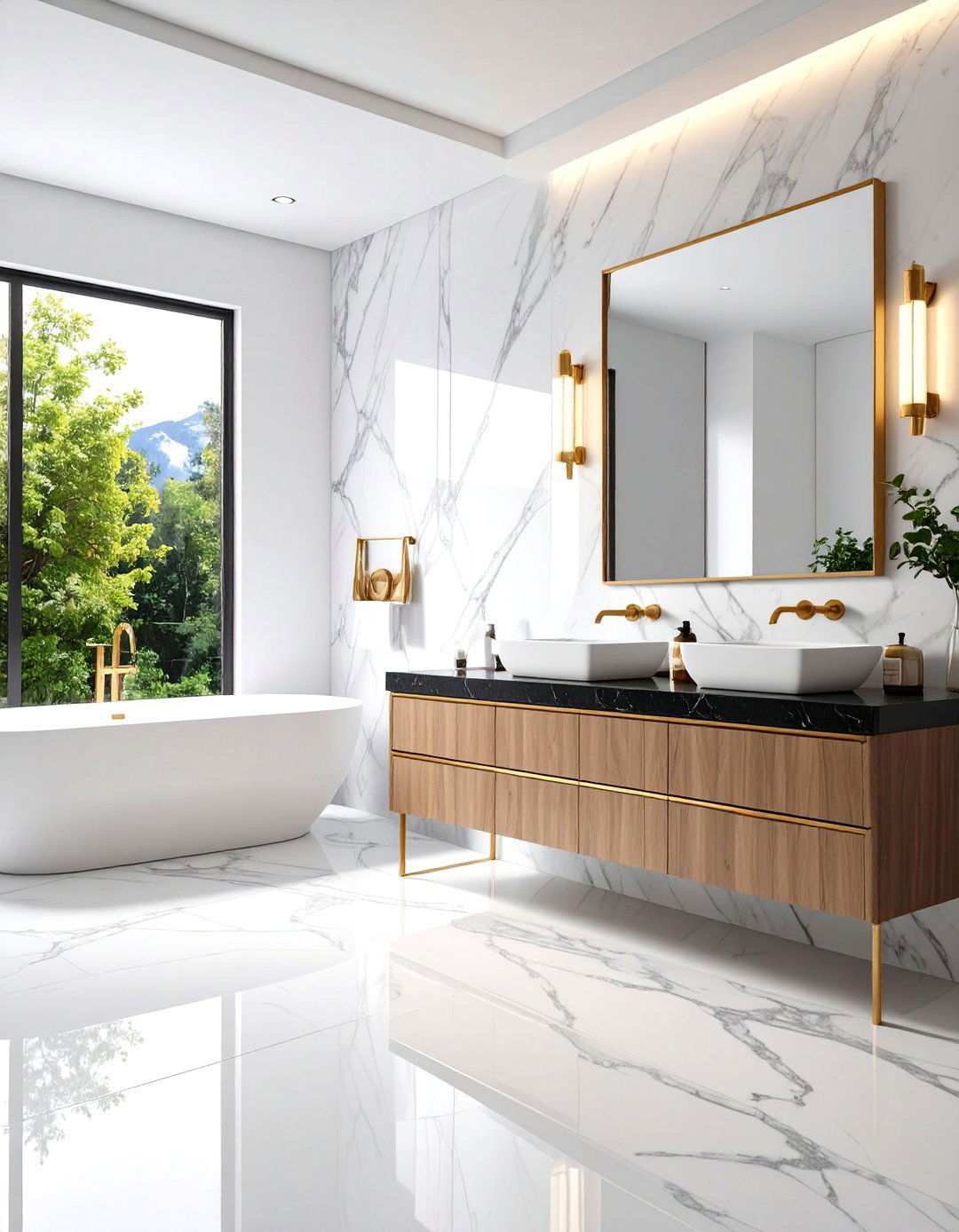 Elegant Bathroom with Black Countertops and Marble Backsplash - 20 bathroom with black countertops ideas