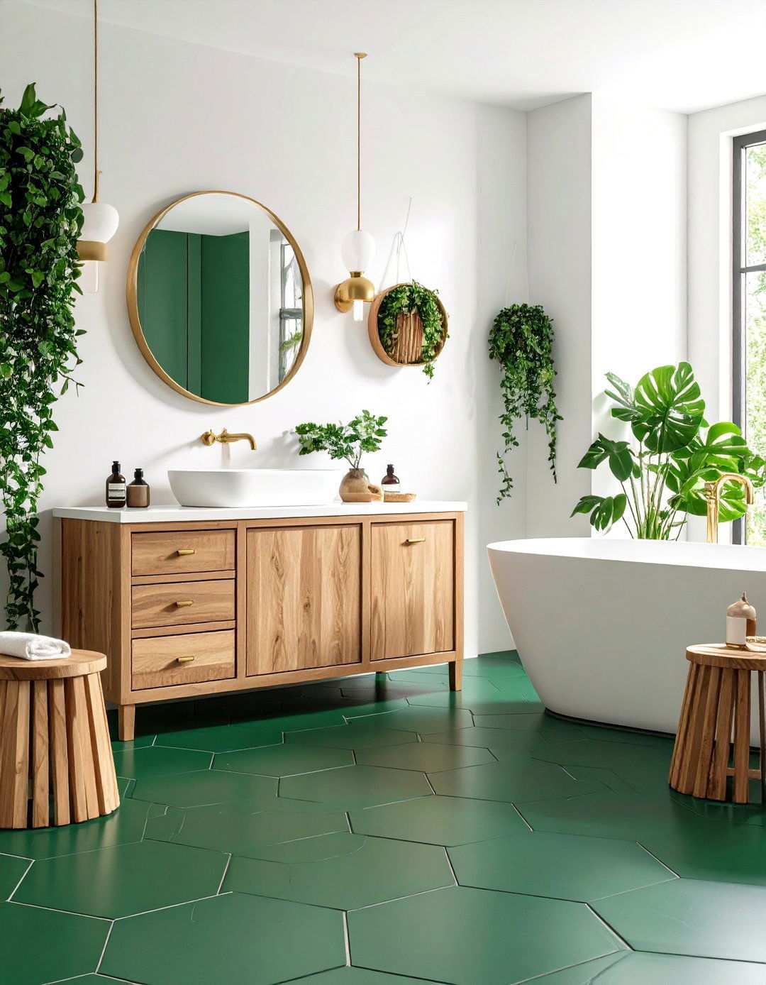 Emerald Green Bathroom With Hexagon Tile Floor - 20 Bathrooms With Hexagon Tile Floors