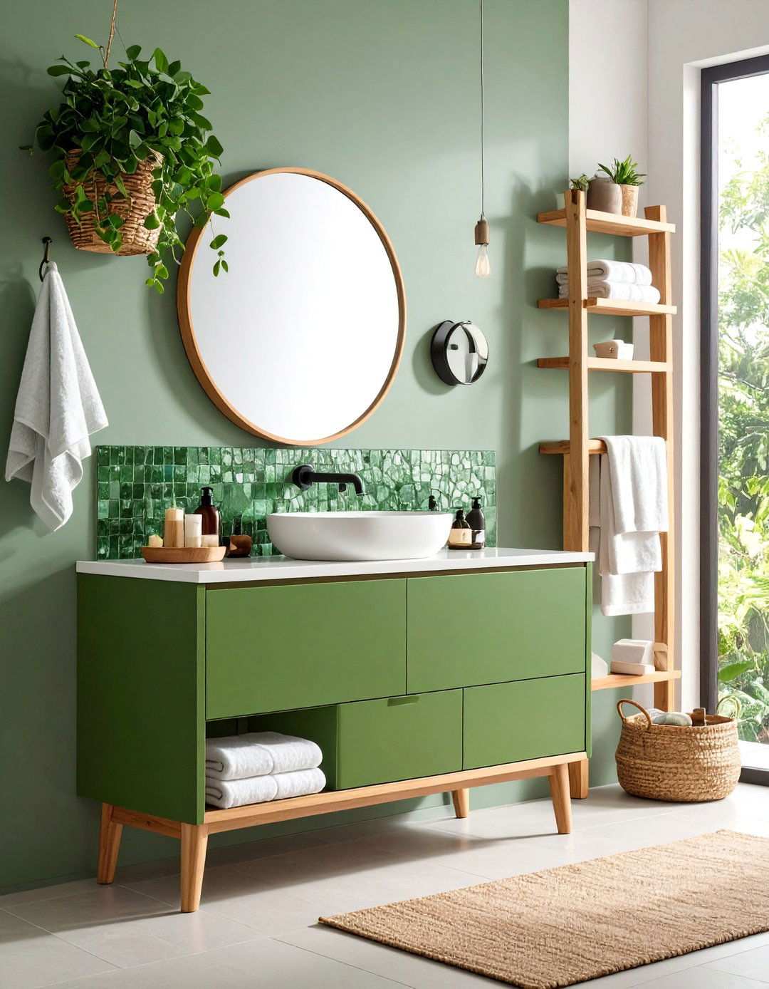 Eucalyptus Green Vanity in an Eco Spa Setting - 20 Bathroom With Green Vanity