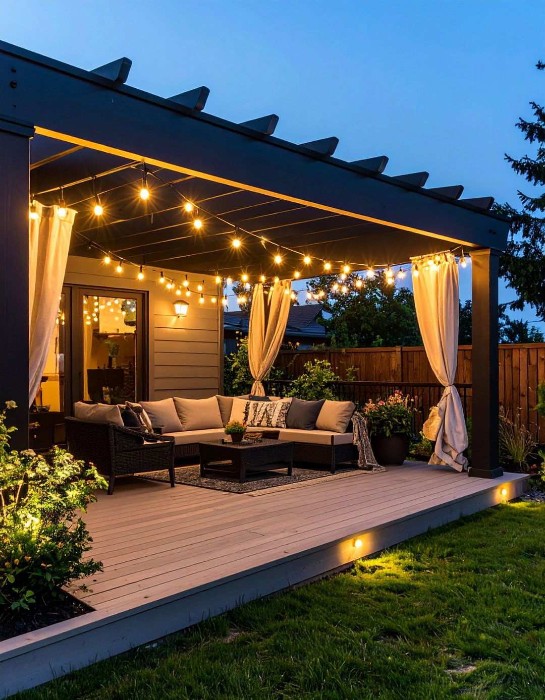 Extending Shade with a Black Pergola - 20 Black Porch Ideas
