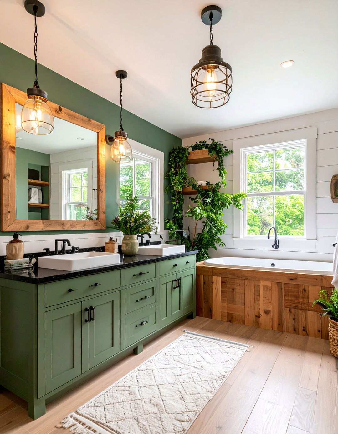 Farmhouse Bathroom with Black Countertops and Shiplap Walls - 20 bathroom with black countertops ideas